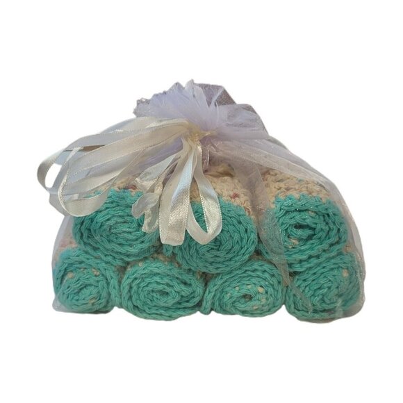 Handmade Crochet Dish Cloths Dish Wash Cloths 7pc Set New Aqua Trim - Picture 1 of 6